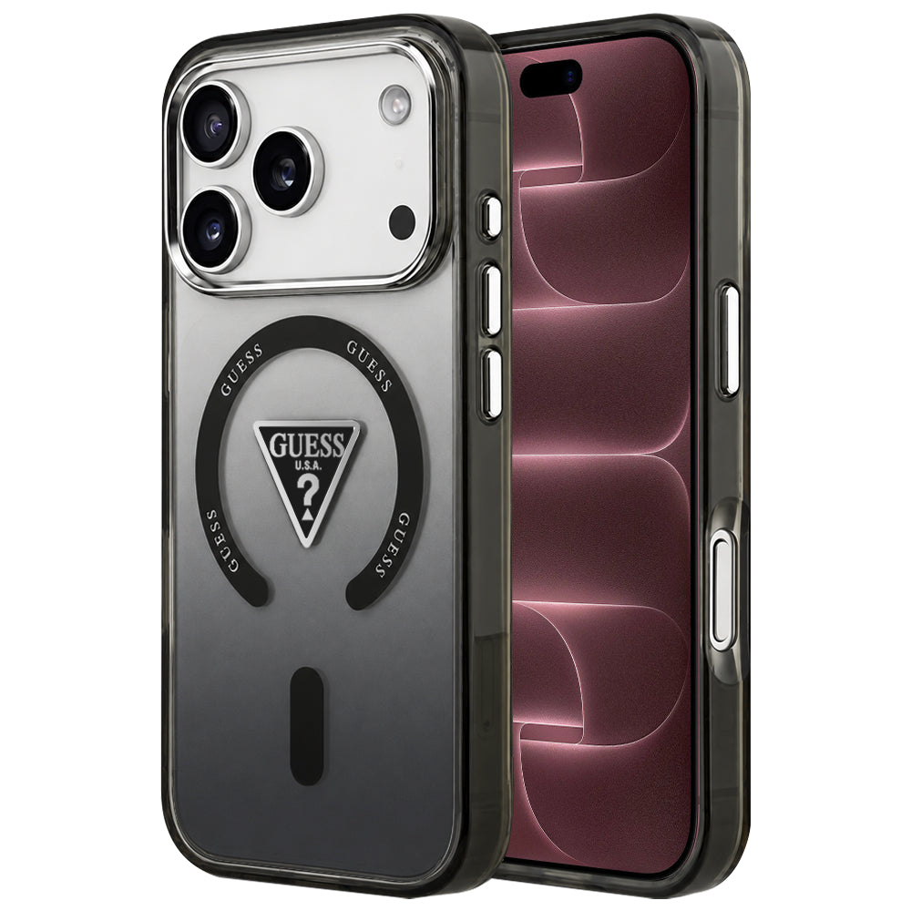 Θήκη MagSafe για Apple iPhone 18 Pro Max / 17 Pro Max, Guess, IML Gradient Triangle Logo, Μαύρη