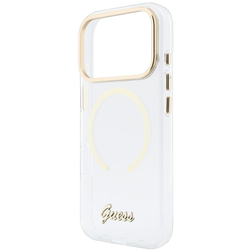 Θήκη MagSafe για Apple iPhone 18 Pro Max / 17 Pro Max, Guess, IML Script Metal, διάφανη