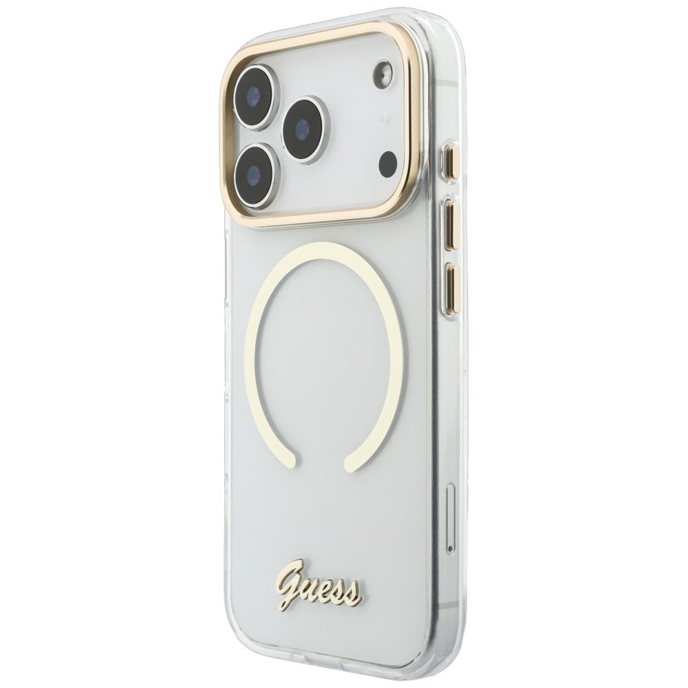 Θήκη MagSafe για Apple iPhone 18 Pro Max / 17 Pro Max, Guess, IML Script Metal, διάφανη