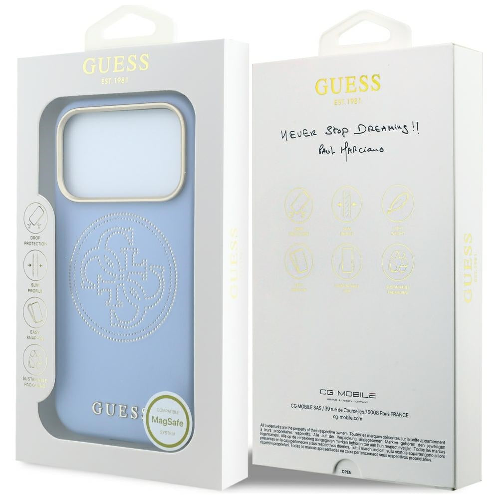 Θήκη MagSafe για Apple iPhone 18 Pro Max / 17 Pro Max, Guess, Διάτρητη 4G, Μπλε