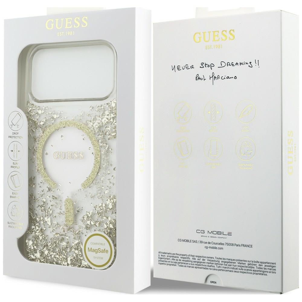 Θήκη MagSafe για Apple iPhone 18 Pro Max / 17 Pro Max, Guess, Glitter με ρητίνη στο κάτω μέρος, Χρυσή