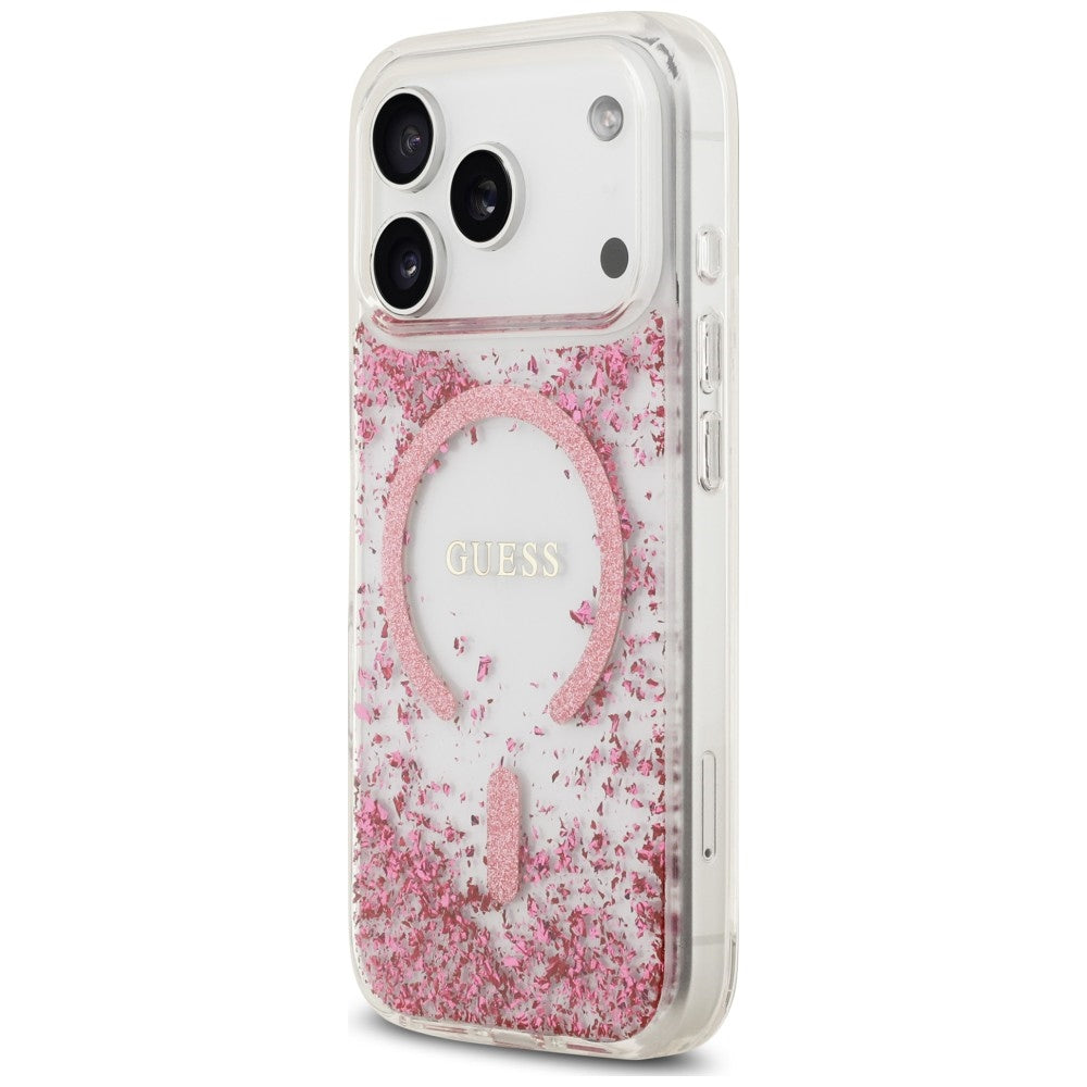 Θήκη MagSafe για Apple iPhone 18 Pro Max / 17 Pro Max, Guess, Glitter από ρητίνη στο κάτω μέρος, Ροζ