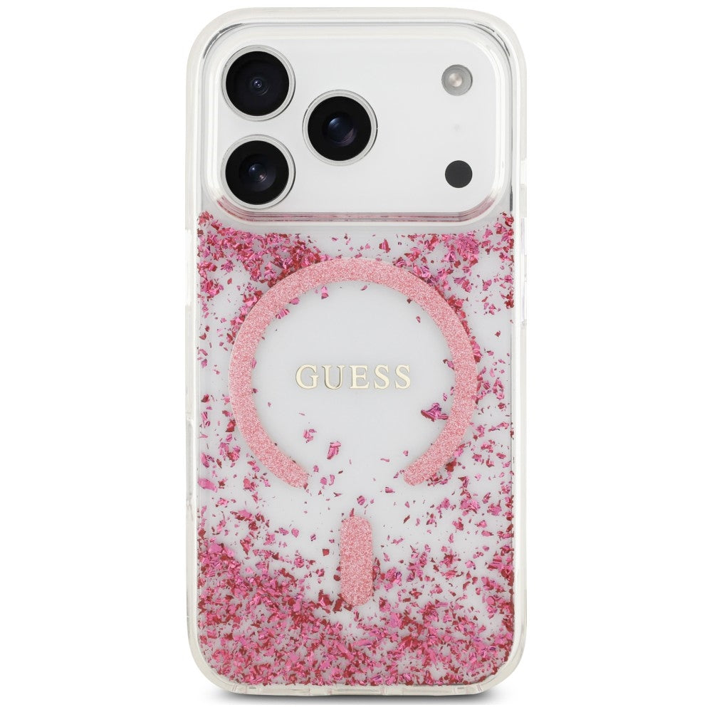 Θήκη MagSafe για Apple iPhone 18 Pro Max / 17 Pro Max, Guess, Glitter από ρητίνη στο κάτω μέρος, Ροζ