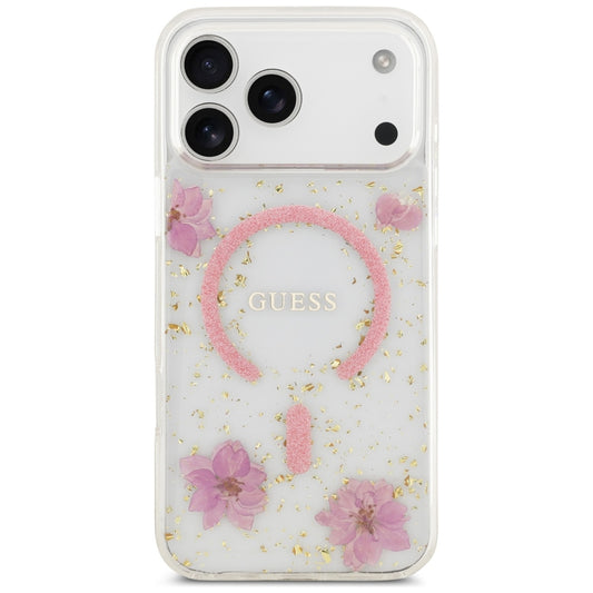 Θήκη MagSafe για Apple iPhone 18 Pro Max / 17 Pro Max, Guess, Resin Flowers and Glitter, Ροζ