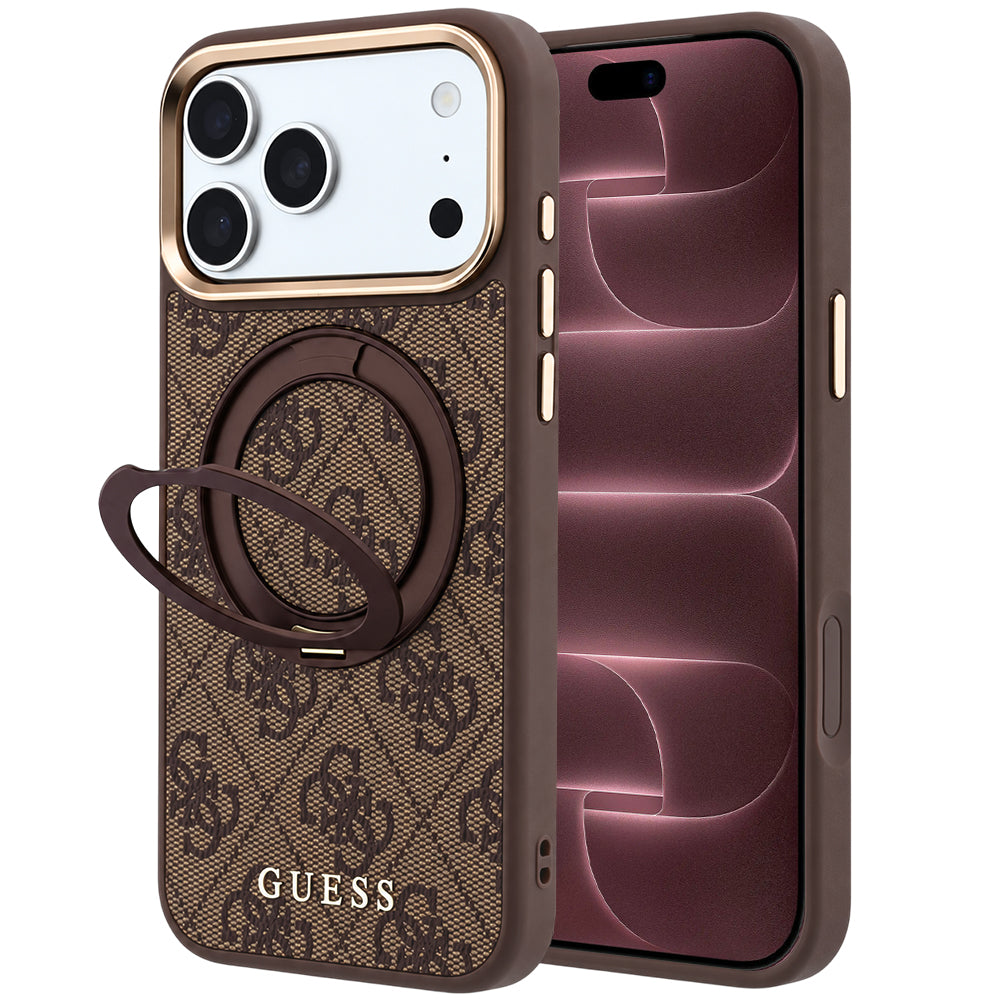Θήκη MagSafe για Apple iPhone 18 Pro Max / 17 Pro Max, Guess, Ring Stand 360 4G Classic Logo, Καφέ