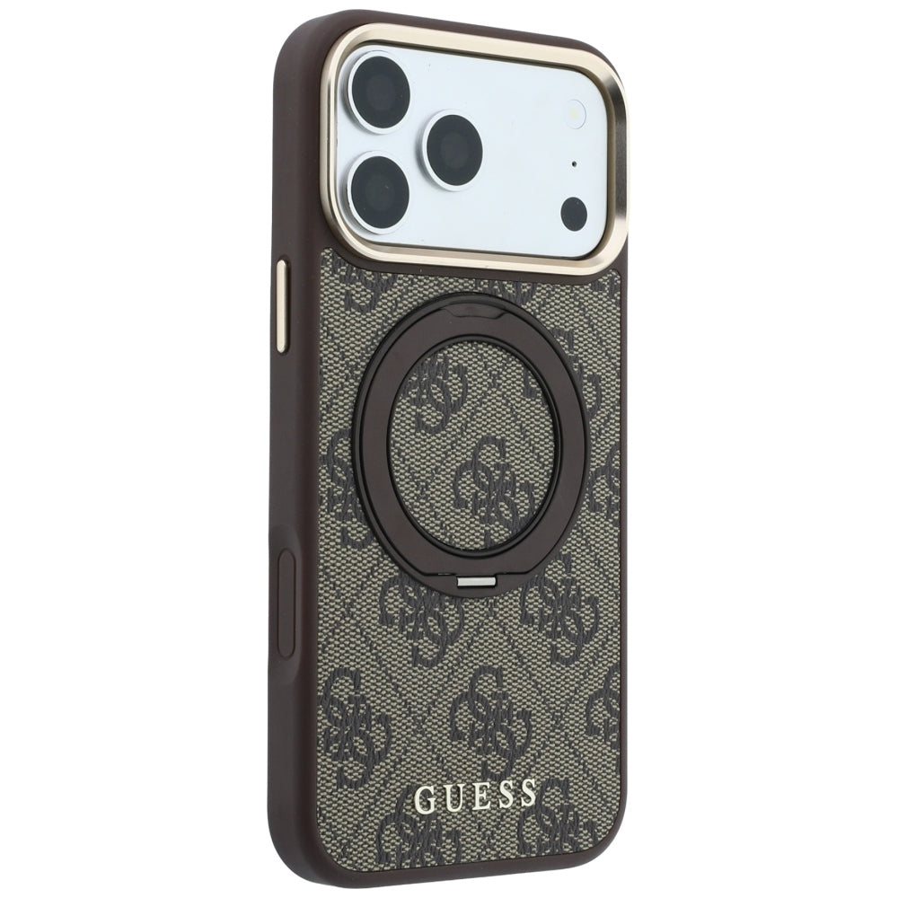 Θήκη MagSafe για Apple iPhone 18 Pro Max / 17 Pro Max, Guess, Ring Stand 360 4G Classic Logo, Καφέ