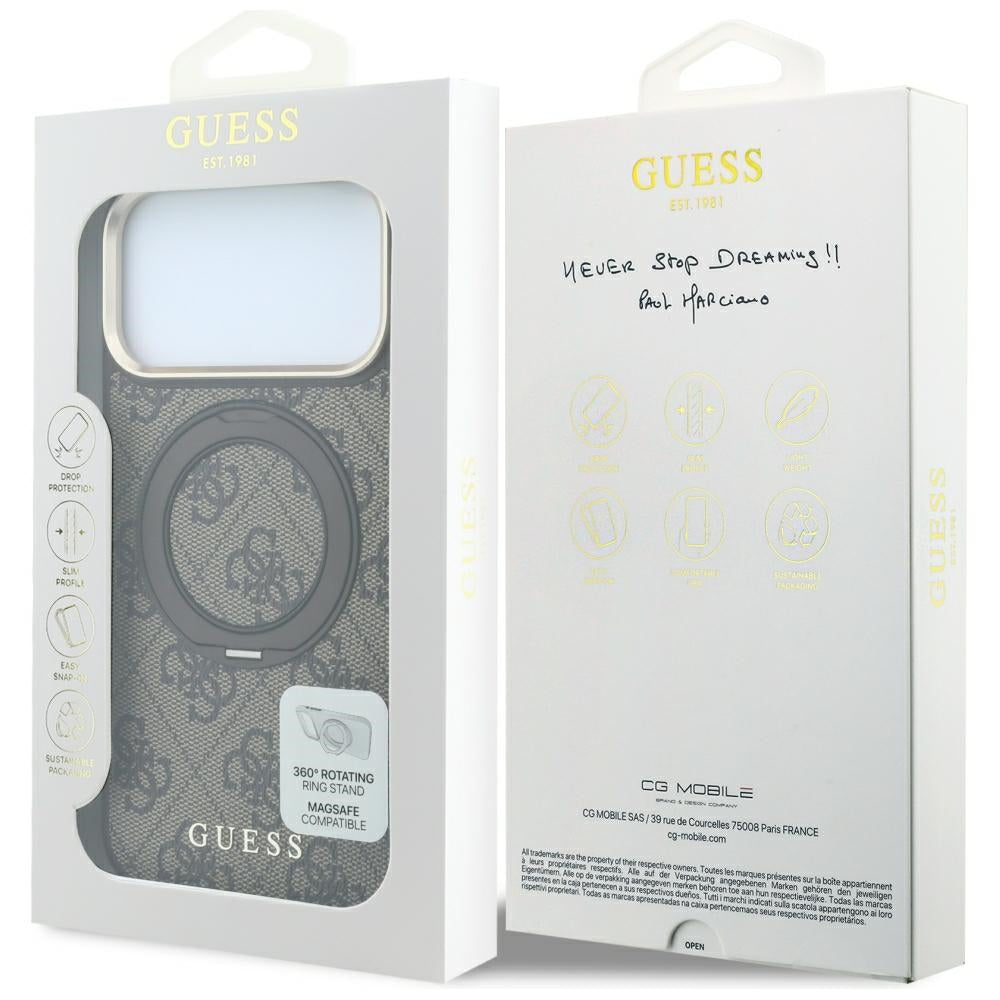 Θήκη MagSafe για Apple iPhone 18 Pro Max / 17 Pro Max, Guess, Ring Stand 360 4G Classic Logo, Καφέ