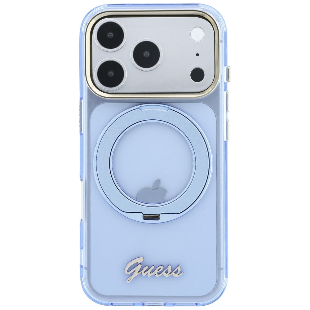 Θήκη MagSafe για Apple iPhone 18 Pro Max / 17 Pro Max, Guess, Ring Stand Script Metal Logo, Μπλε