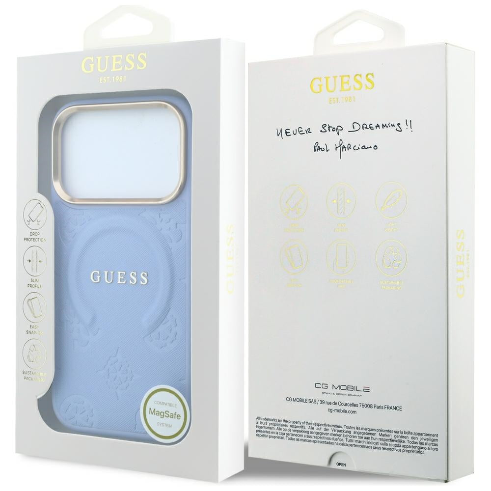 Θήκη MagSafe για Apple iPhone 18 Pro Max / 17 Pro Max, Guess, Saffiano Peony Ring, Bleu