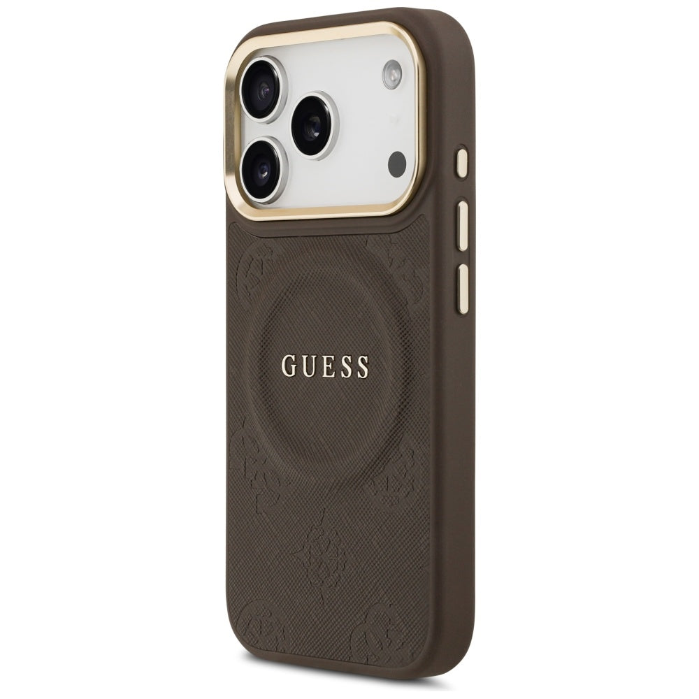 Θήκη MagSafe για Apple iPhone 18 Pro Max / 17 Pro Max, Guess, Saffiano Peony Ring, Καφέ