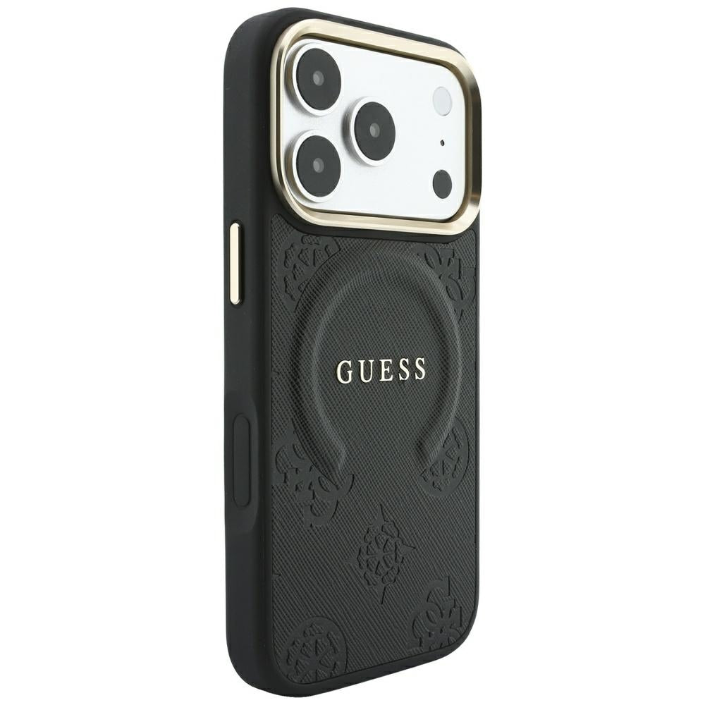 Θήκη MagSafe για Apple iPhone 18 Pro Max / 17 Pro Max, Guess, Saffiano Peony Ring, Μαύρο