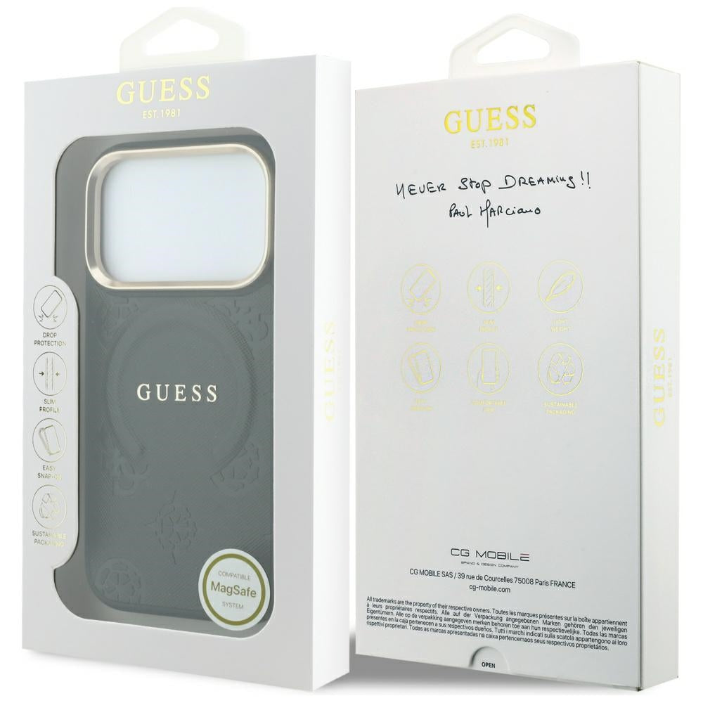 Θήκη MagSafe για Apple iPhone 18 Pro Max / 17 Pro Max, Guess, Saffiano Peony Ring, Μαύρο