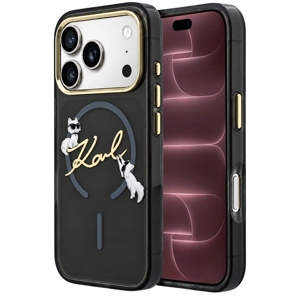 Θήκη MagSafe για Apple iPhone 18 Pro Max / 17 Pro Max, Karl Lagerfeld, IML Choupette Karl Script Logo, Μαύρο