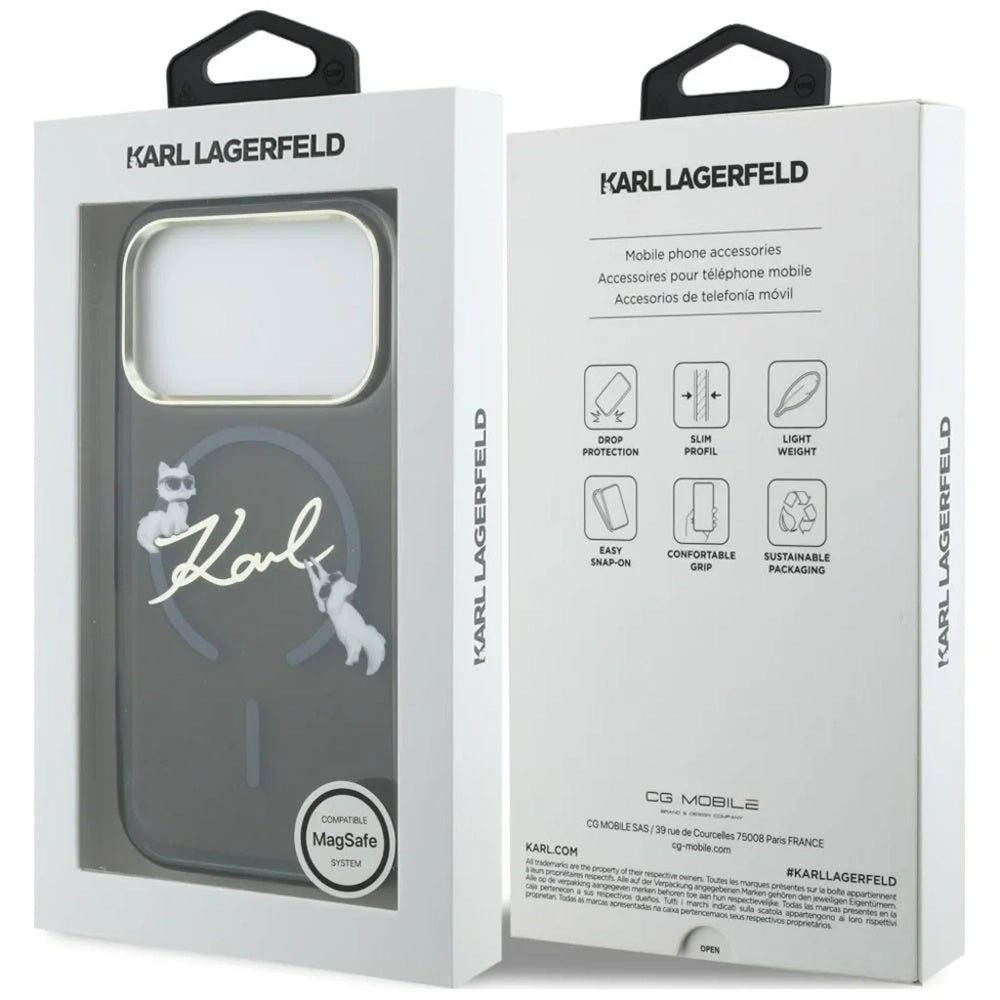 Θήκη MagSafe για Apple iPhone 18 Pro Max / 17 Pro Max, Karl Lagerfeld, IML Choupette Karl Script Logo, Μαύρο