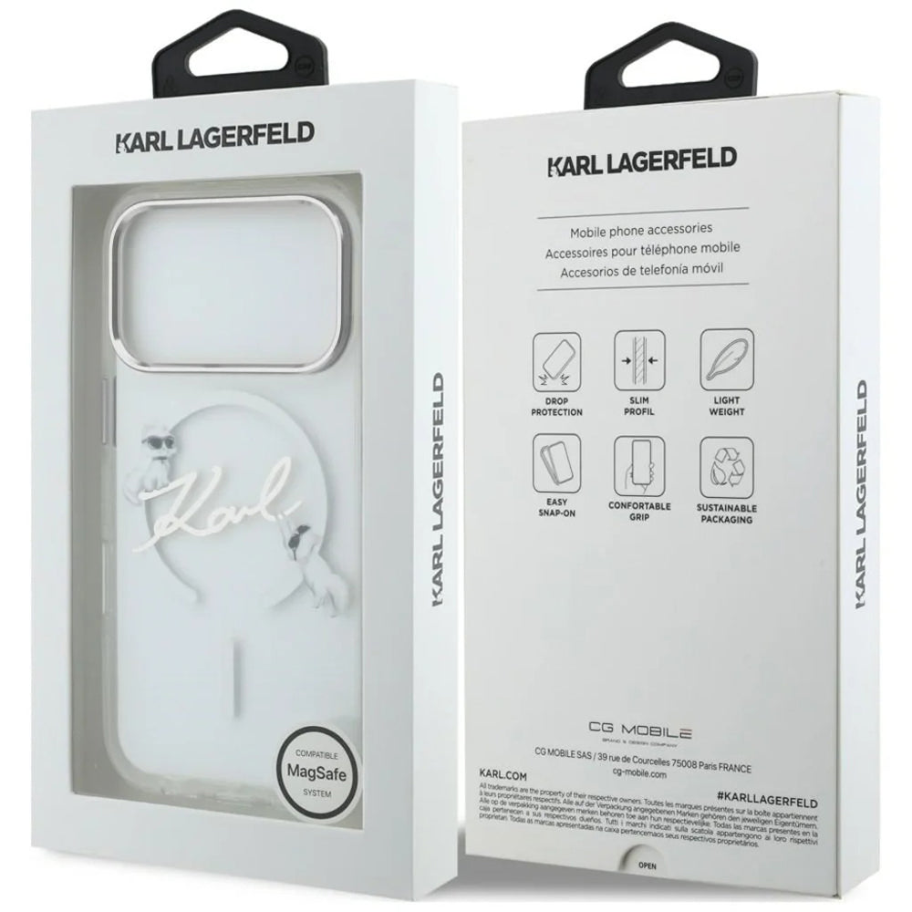 Θήκη MagSafe για Apple iPhone 18 Pro Max / 17 Pro Max, Karl Lagerfeld, IML Choupette Karl Script Logo, Διαφανής