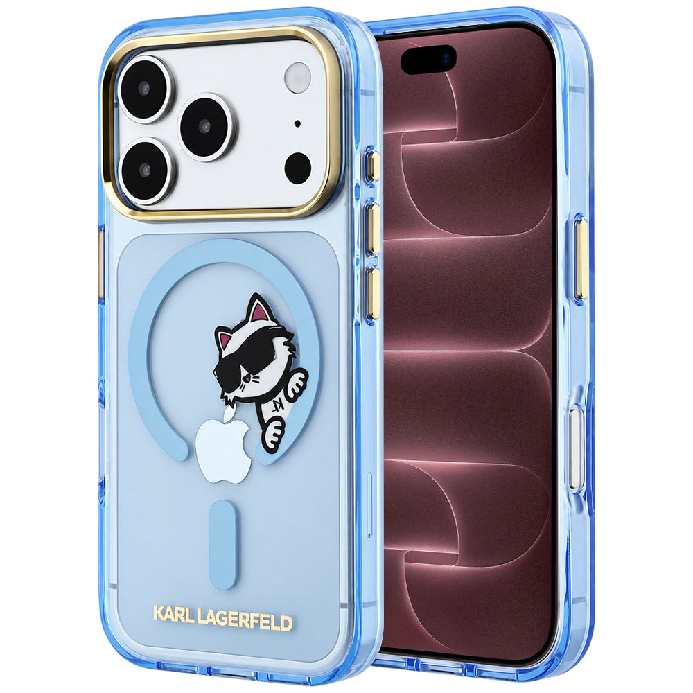 Θήκη MagSafe για Apple iPhone 18 Pro Max / 17 Pro Max, Karl Lagerfeld, IML Peekaboo Print and Metal Frame, Μπλε