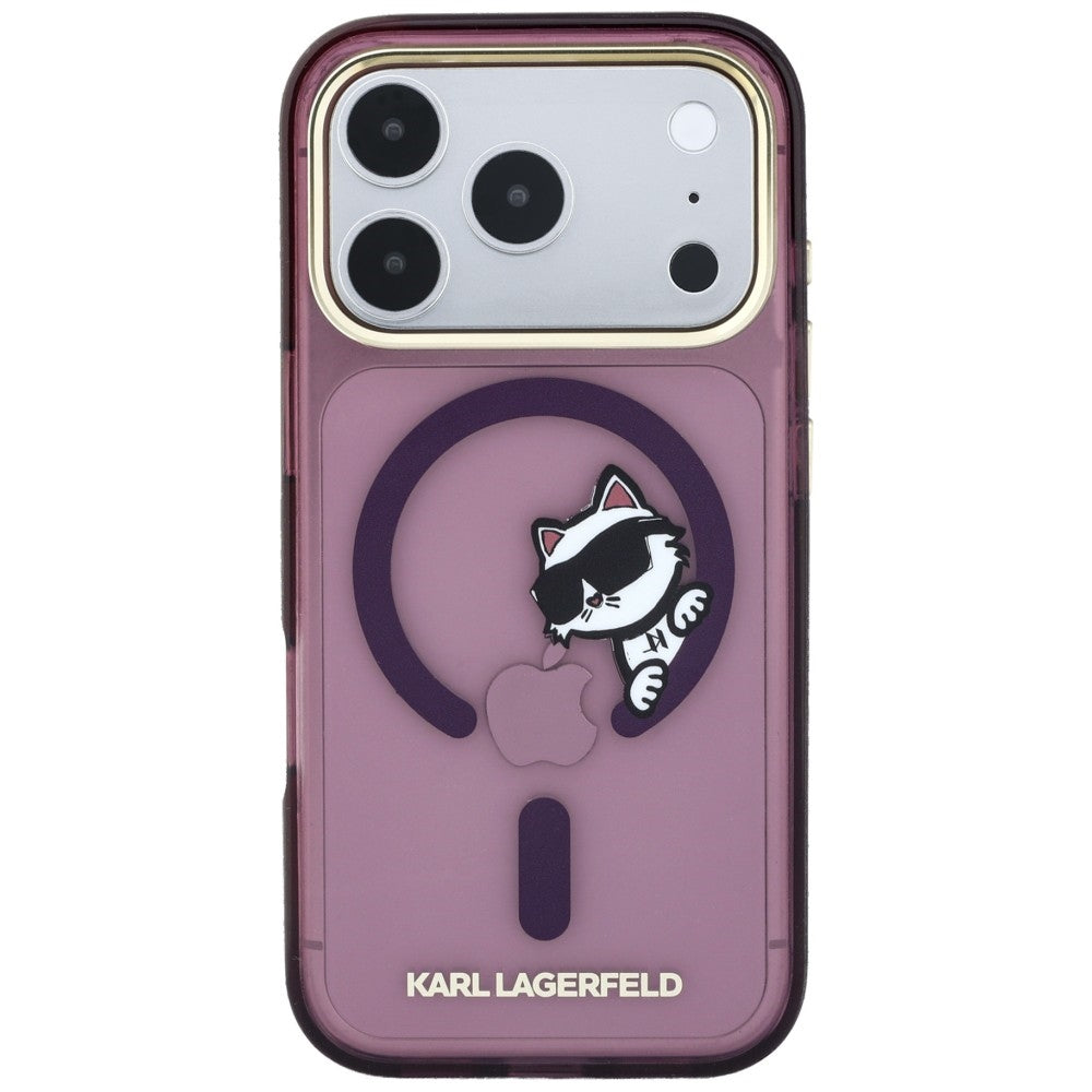Θήκη MagSafe για Apple iPhone 18 Pro Max / 17 Pro Max, Karl Lagerfeld, IML Peekaboo Print και Μεταλλικό Πλαίσιο, Βυσσινί