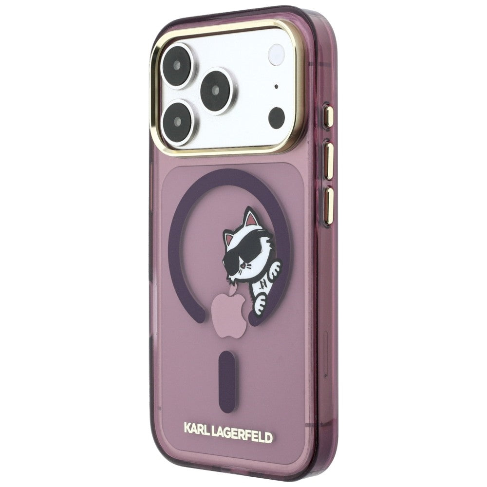 Θήκη MagSafe για Apple iPhone 18 Pro Max / 17 Pro Max, Karl Lagerfeld, IML Peekaboo Print και Μεταλλικό Πλαίσιο, Βυσσινί