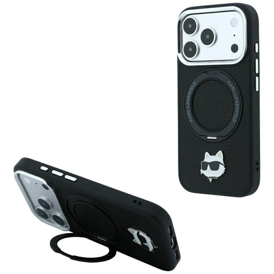 Θήκη MagSafe για Apple iPhone 18 Pro Max / 17 Pro Max, Karl Lagerfeld, Ring Stand 360 Choupette Pin, Μαύρη