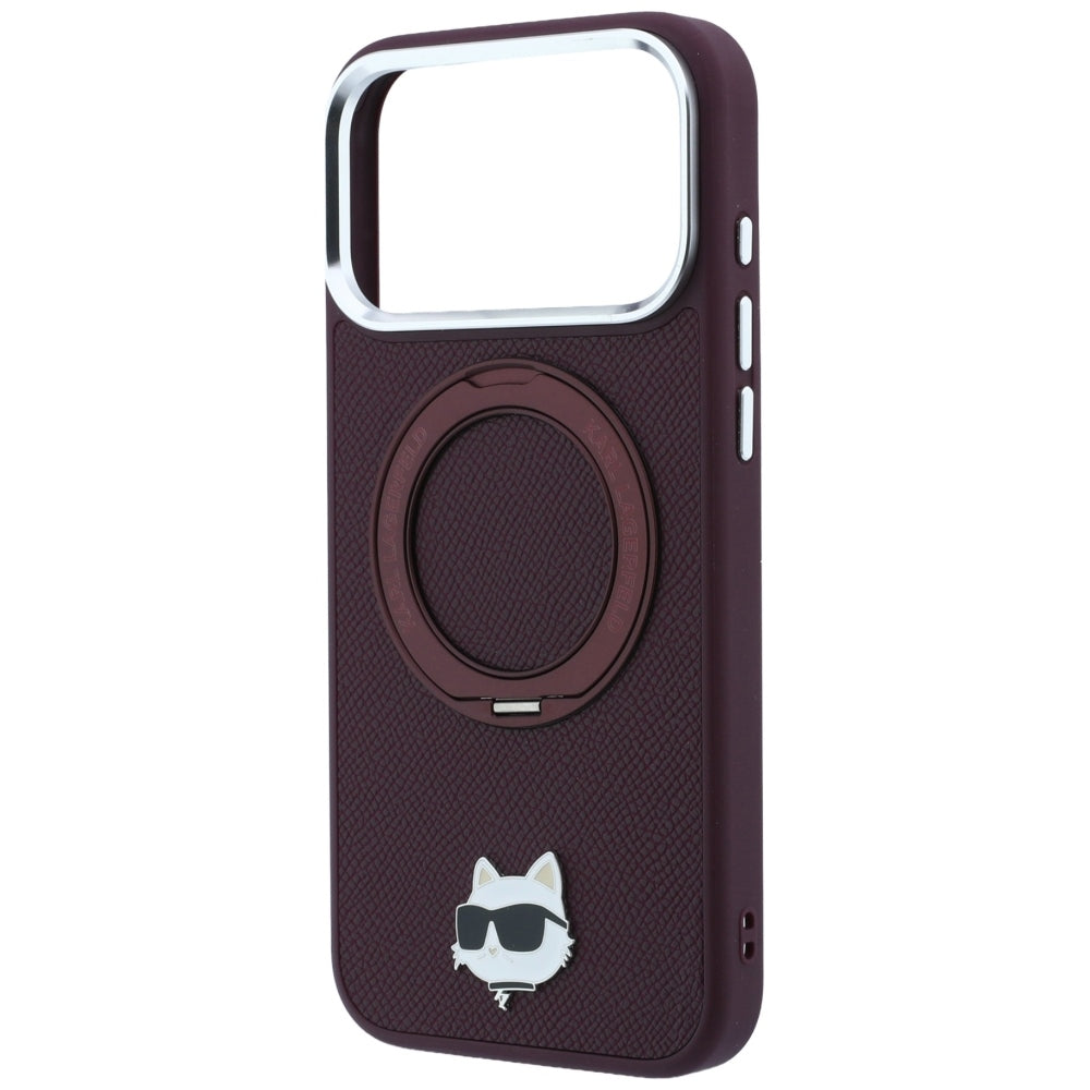 Θήκη MagSafe για Apple iPhone 18 Pro Max / 17 Pro Max, Karl Lagerfeld, Saffiano Ring Stand 360 Choupette Pin, Βυσσινί