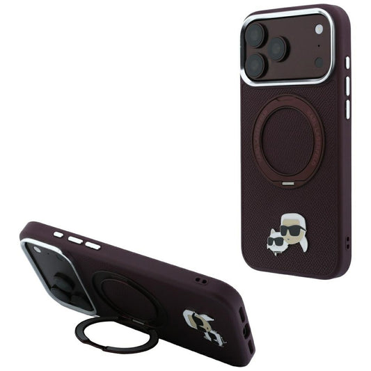 Θήκη MagSafe για Apple iPhone 18 Pro Max / 17 Pro Max, Karl Lagerfeld, Ring Stand 360 Karl & Choupette Pin, Μπορντό