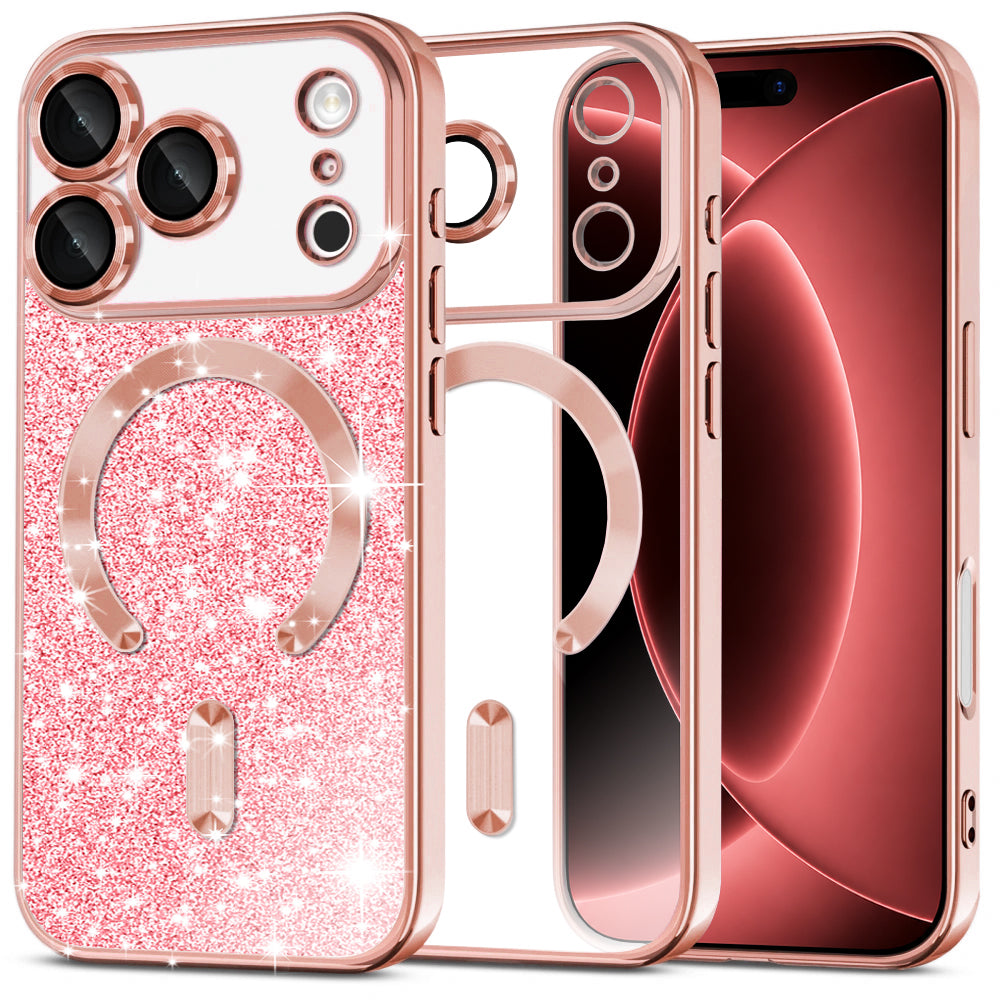 Θήκη MagSafe για Apple iPhone 18 Pro Max / 17 Pro Max, Techsuit, Luxury Glitter, Ροζ Χρυσό