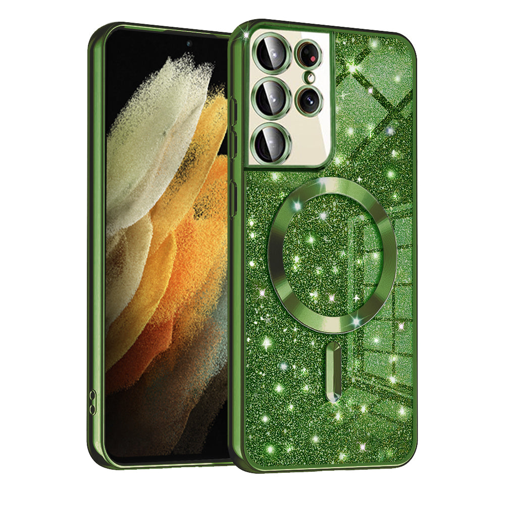 Θήκη MagSafe για Samsung Galaxy S21 Ultra 5G G998, Techsuit, Luxury Glitter, Σκούρο Πράσινο