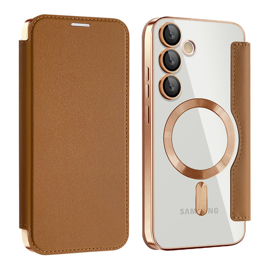 Θήκη MagSafe για Samsung Galaxy S24+ S926, Techsuit, SmartMag Book, Καφέ