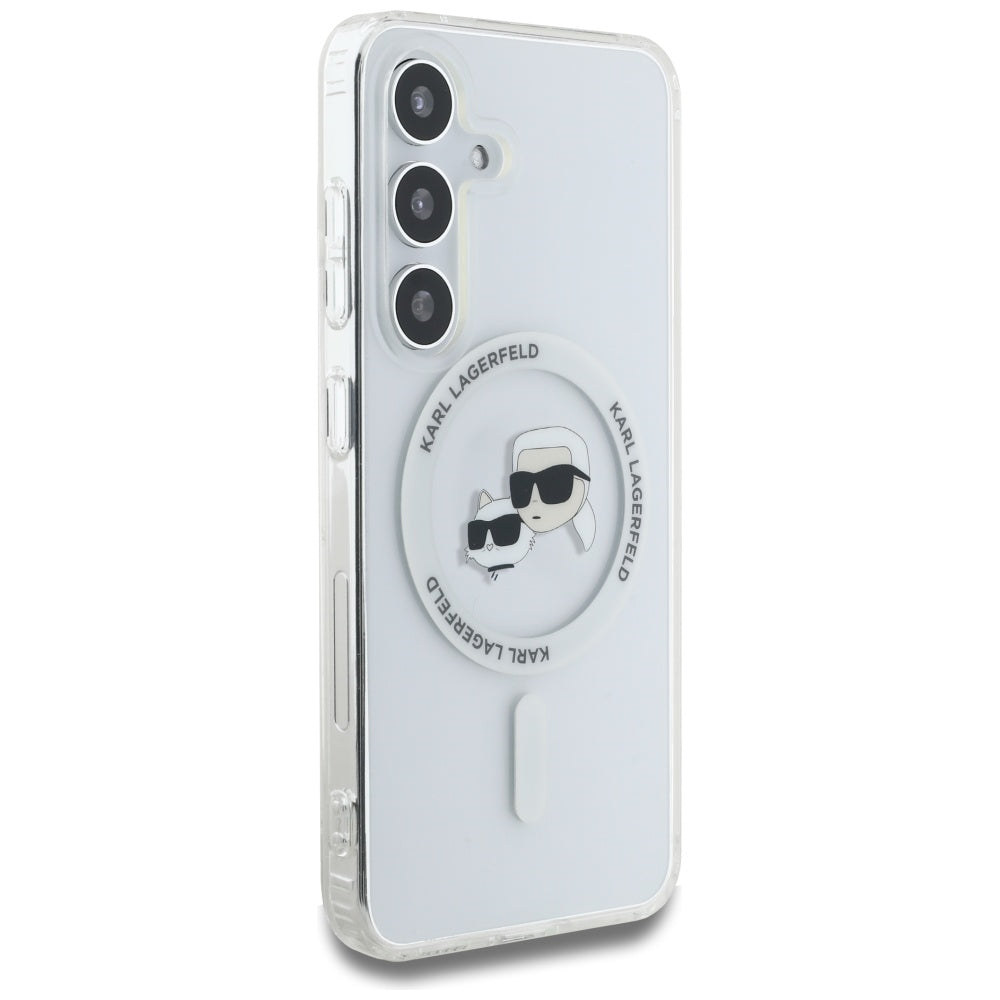 Θήκη MagSafe για Samsung Galaxy S25+ S936, Karl Lagerfeld, IML Metal Karl & Choupette's Heads, Ασημί