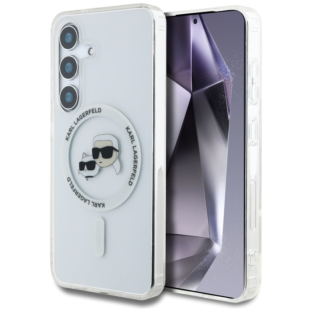 Θήκη MagSafe για Samsung Galaxy S25+ S936, Karl Lagerfeld, IML Metal Karl & Choupette's Heads, Ασημί