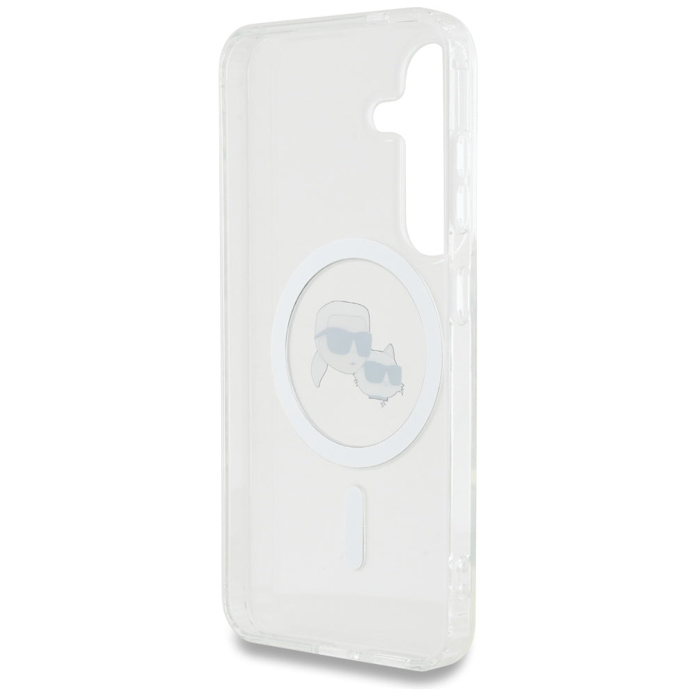 Θήκη MagSafe για Samsung Galaxy S25+ S936, Karl Lagerfeld, IML Metal Karl & Choupette's Heads, Ασημί