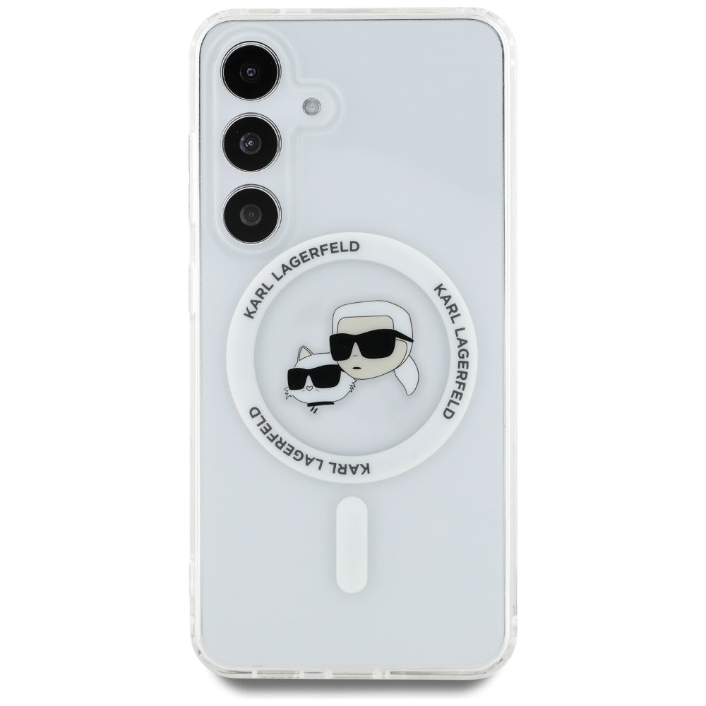 Θήκη MagSafe για Samsung Galaxy S25+ S936, Karl Lagerfeld, IML Metal Karl & Choupette's Heads, Ασημί
