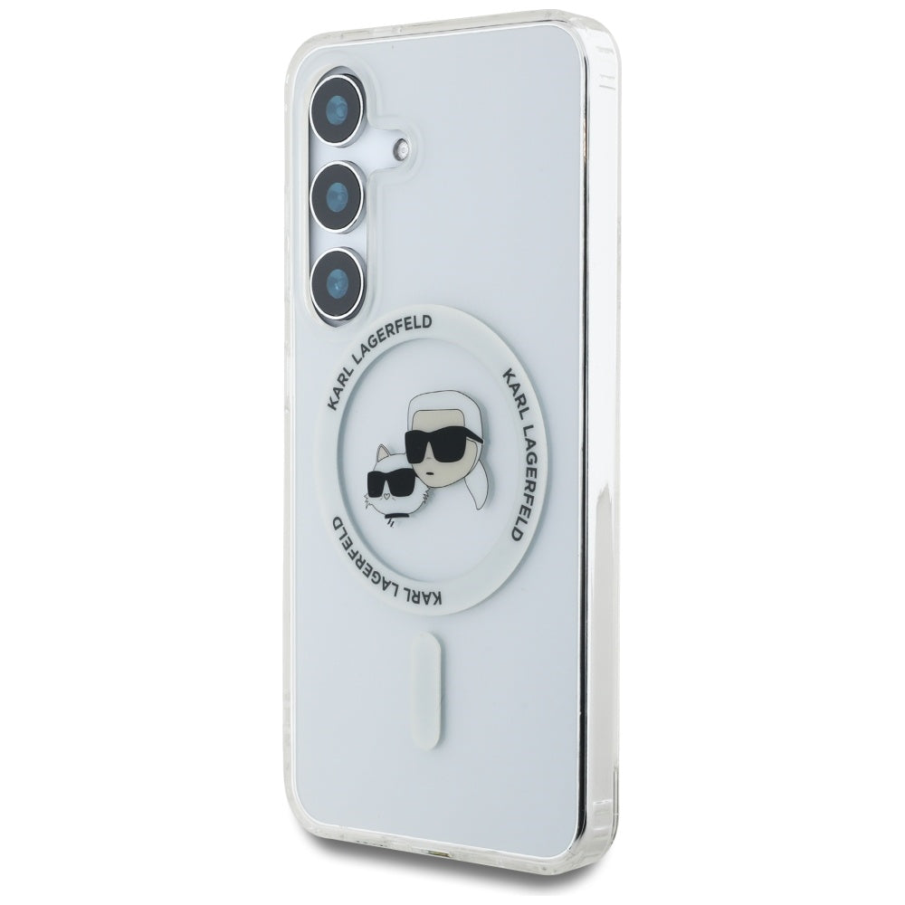 Θήκη MagSafe για Samsung Galaxy S25+ S936, Karl Lagerfeld, IML Metal Karl & Choupette's Heads, Ασημί