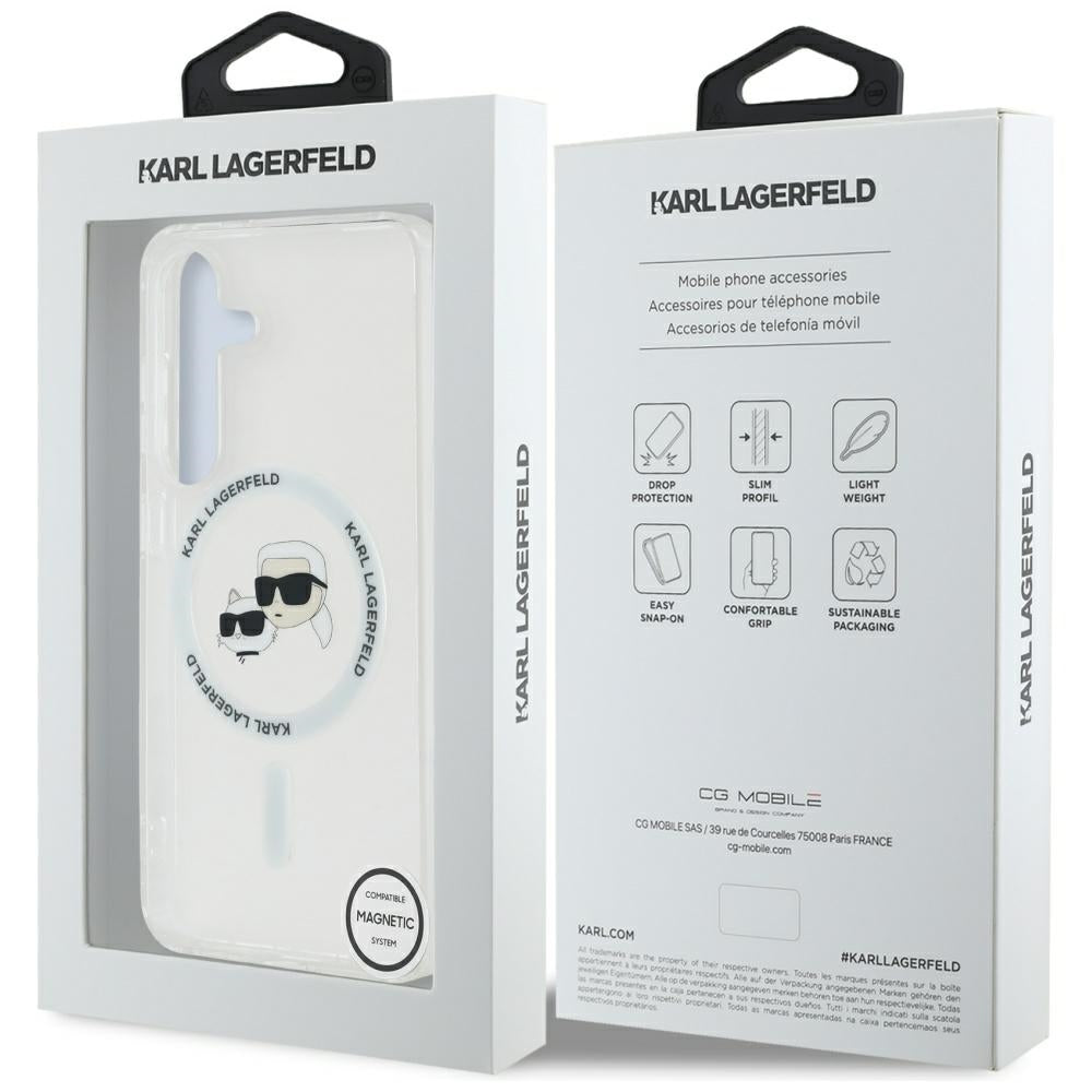 Θήκη MagSafe για Samsung Galaxy S25+ S936, Karl Lagerfeld, IML Metal Karl & Choupette's Heads, Ασημί