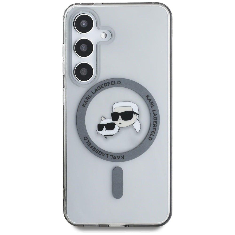 Θήκη MagSafe για Samsung Galaxy S25+ S936, Karl Lagerfeld, IML Metal Karl & Choupette's Heads, Μαύρη