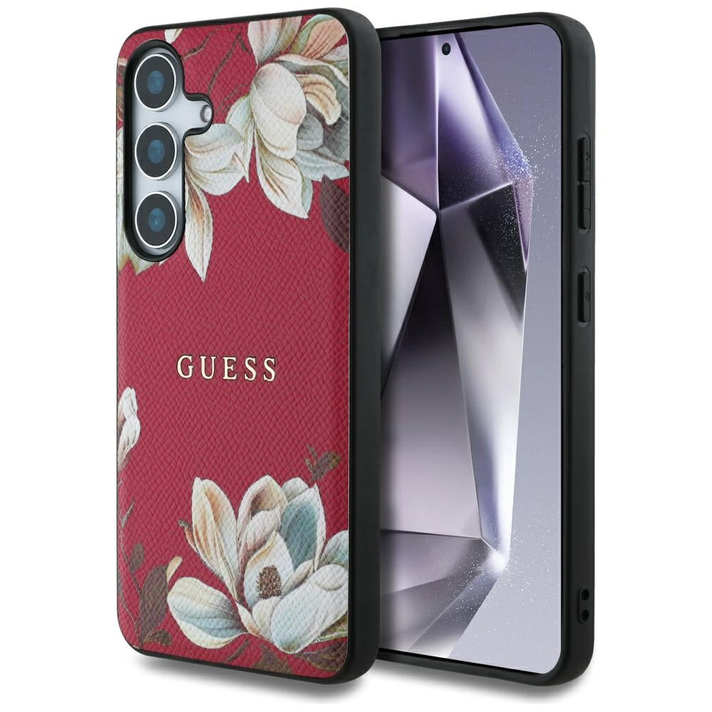 MagSafe Case for Samsung Galaxy S25 S931, Guess, Grained Flowers, Fuchsia