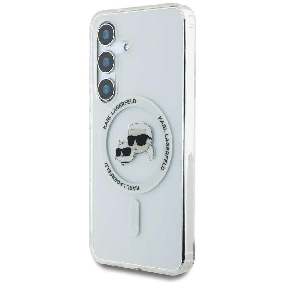 Θήκη MagSafe για Samsung Galaxy S25 S931, Karl Lagerfeld, IML Metal Karl & Choupette's Heads, Λευκή.