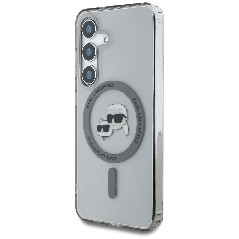 Θήκη MagSafe για Samsung Galaxy S25 S931, Karl Lagerfeld, IML Metal Karl & Choupette's Heads, Μαύρη