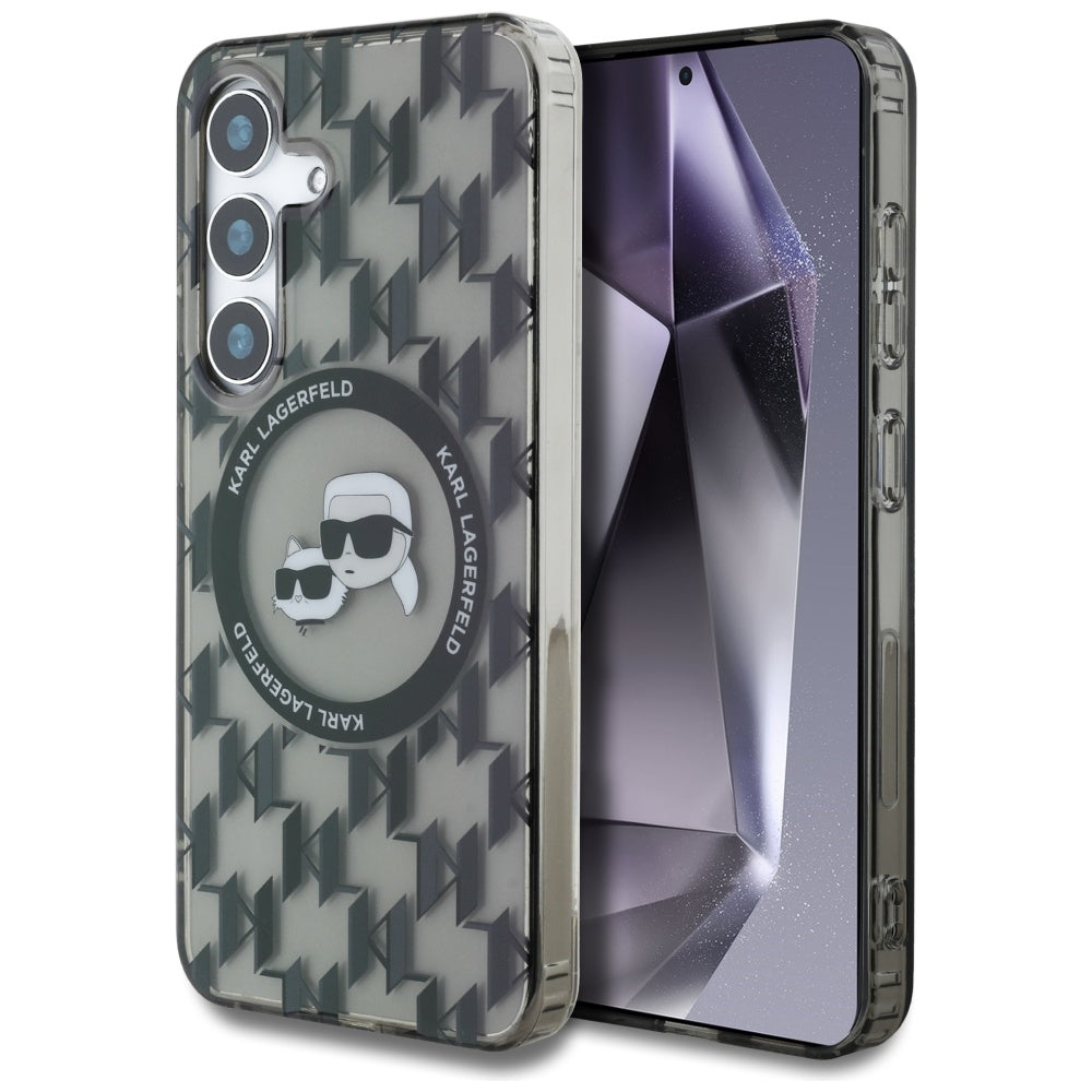 Θήκη MagSafe για Samsung Galaxy S25 S931, Karl Lagerfeld, IML Monogram Karl & Choupette's Heads, Μαύρη