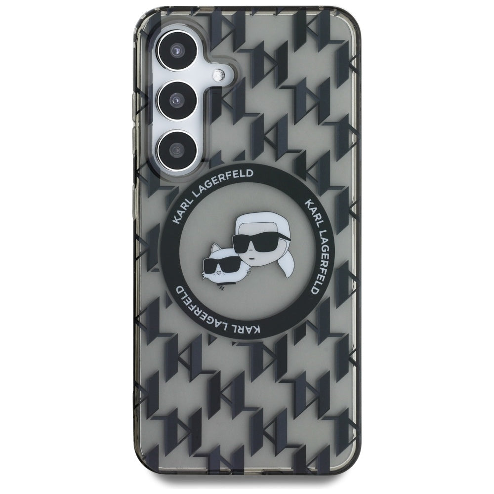 Θήκη MagSafe για Samsung Galaxy S25 S931, Karl Lagerfeld, IML Monogram Karl & Choupette's Heads, Μαύρη