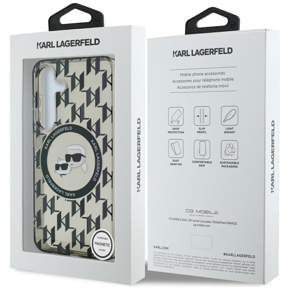 Θήκη MagSafe για Samsung Galaxy S25 S931, Karl Lagerfeld, IML Monogram Karl & Choupette's Heads, Μαύρη