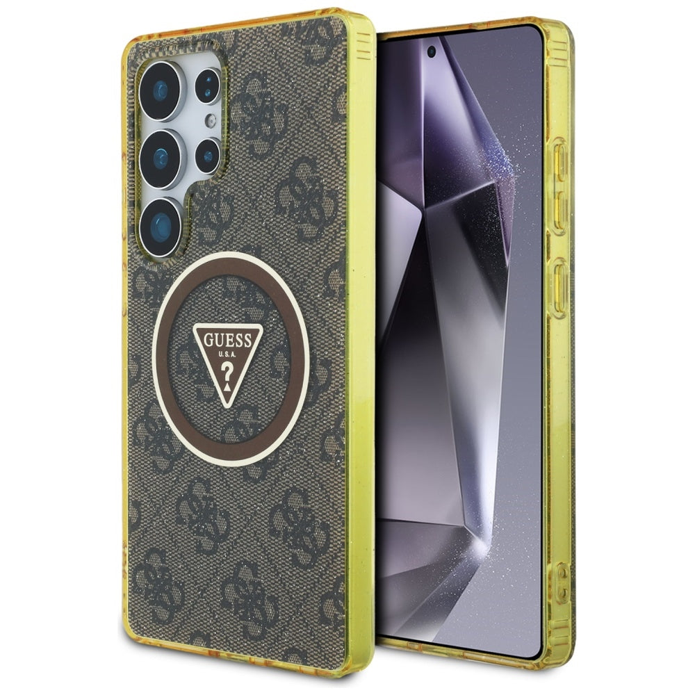 Θήκη MagSafe για Samsung Galaxy S25 Ultra S938, Guess, IML Glitter 4G Circle Triangle, Καφέ