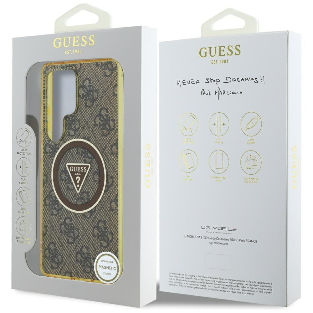 Θήκη MagSafe για Samsung Galaxy S25 Ultra S938, Guess, IML Glitter 4G Circle Triangle, Καφέ