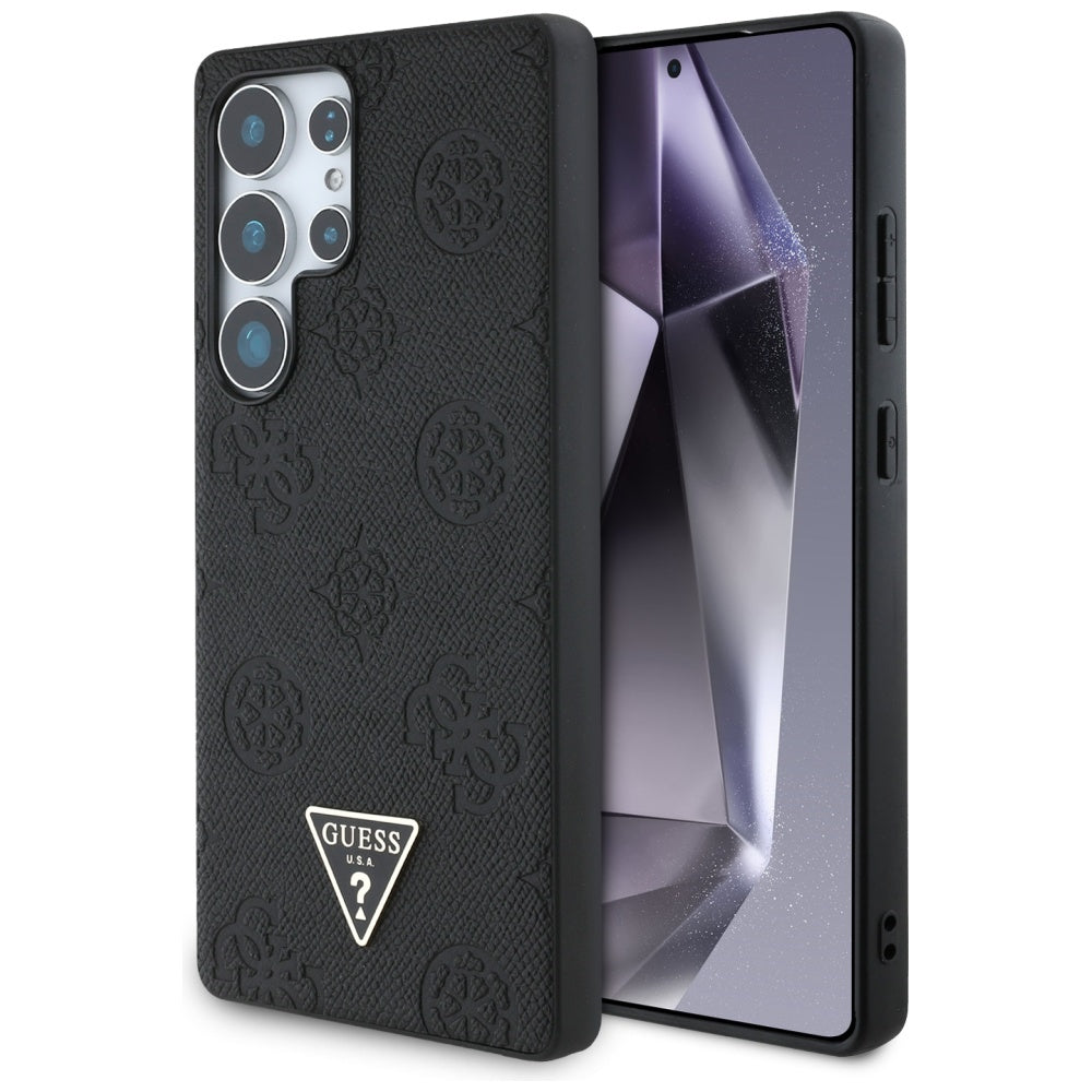 Θήκη MagSafe για Samsung Galaxy S25 Ultra S938, Guess, Peony Grained Hot Stamp Triangle, Μαύρη