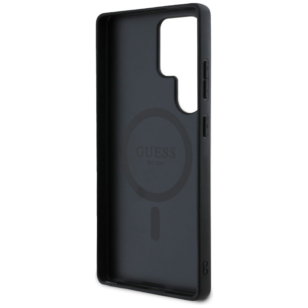 Θήκη MagSafe για Samsung Galaxy S25 Ultra S938, Guess, Peony Grained Hot Stamp Triangle, Μαύρη