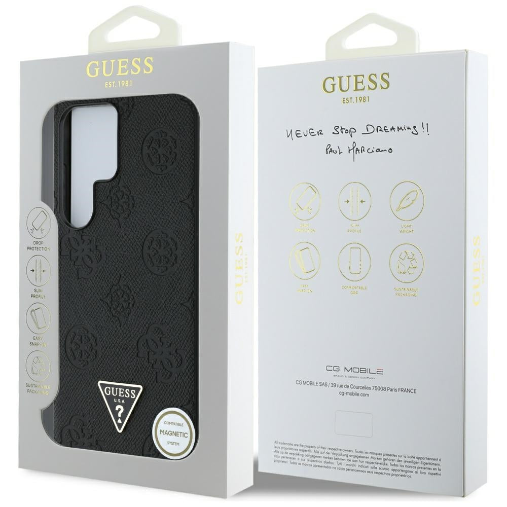 Θήκη MagSafe για Samsung Galaxy S25 Ultra S938, Guess, Peony Grained Hot Stamp Triangle, Μαύρη