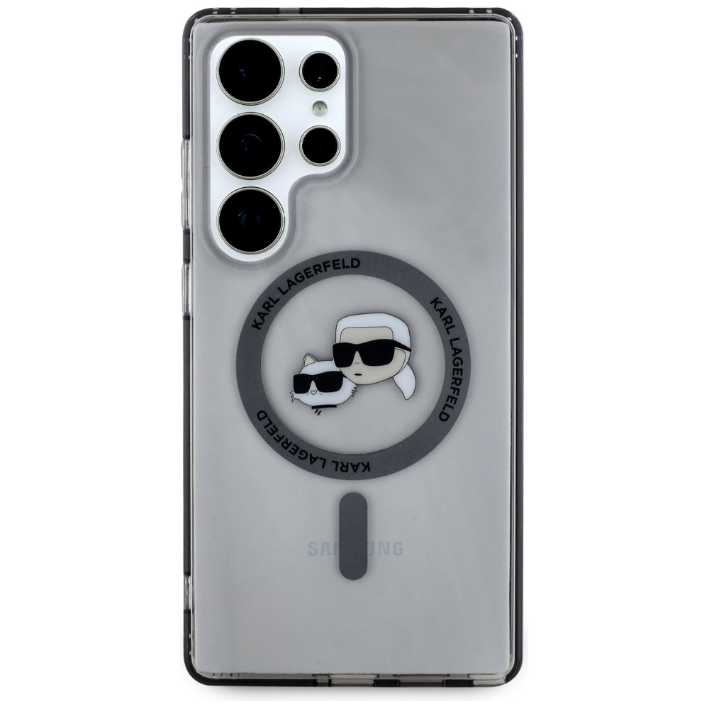 Θήκη MagSafe για Samsung Galaxy S25 Ultra S938, Karl Lagerfeld, IML Metal Karl & Choupette's Heads, Μαύρη