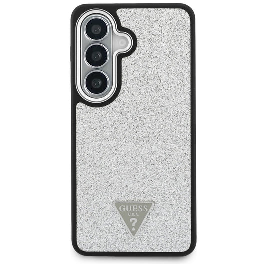Θήκη MagSafe για Samsung Galaxy S26 S942, Guess, Σταθερό Λογότυπο Τριγώνου με Γκλίτερ, Ασημί