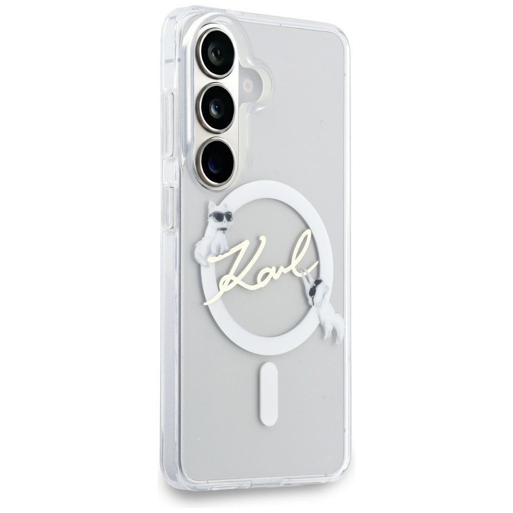 Θήκη MagSafe για Samsung Galaxy S26 S942, Karl Lagerfeld, IML Choupette Karl Script Logo, Λευκό