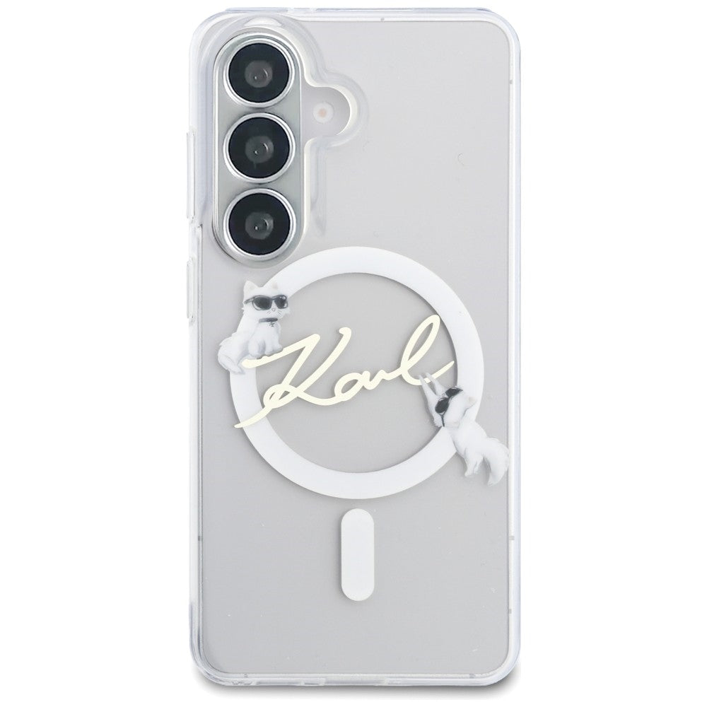 Θήκη MagSafe για Samsung Galaxy S26 S942, Karl Lagerfeld, IML Choupette Karl Script Logo, Λευκό